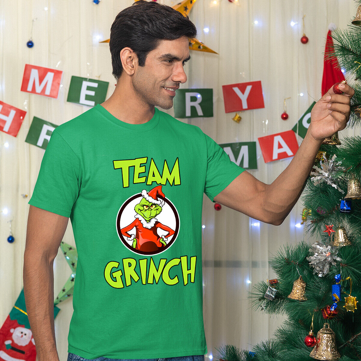 Grinch team vánoční tričko  pánské zelené