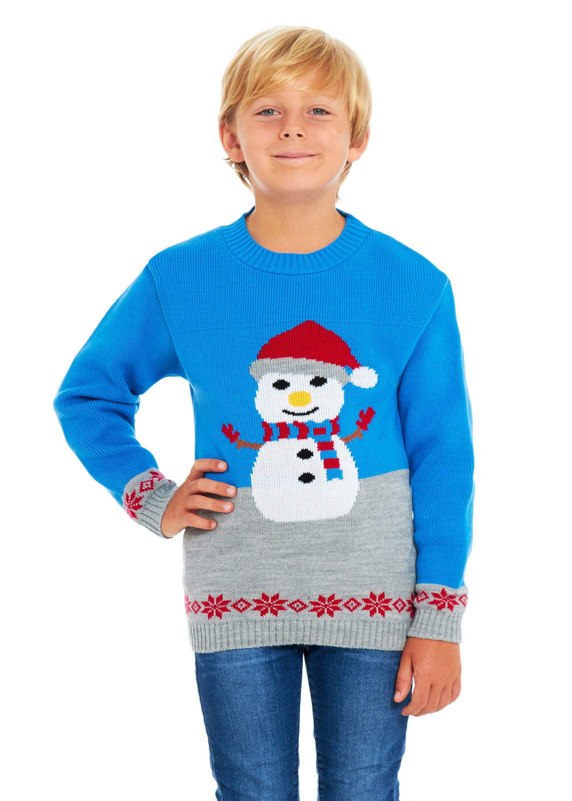 Dětský vánoční svetr Sněhulák modrý