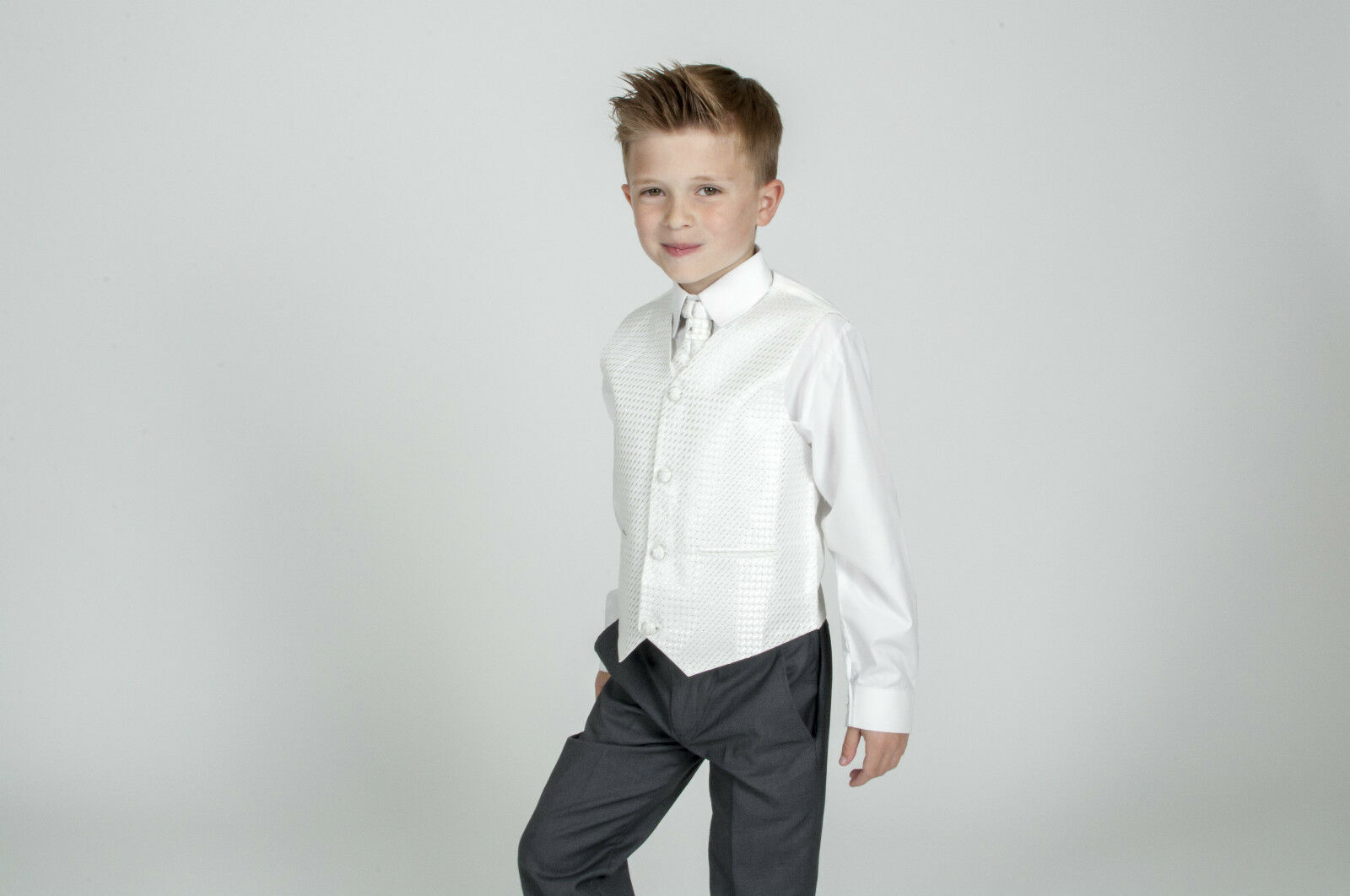 Vesta, košile, kalhoty kravata - chlapecký  komplet s ivory vestou
