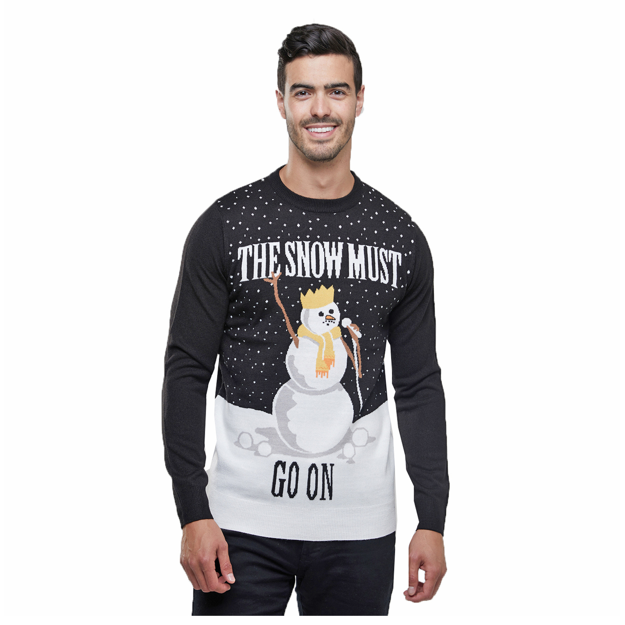 Pánský vánoční svetr s rockovým sněhulákem