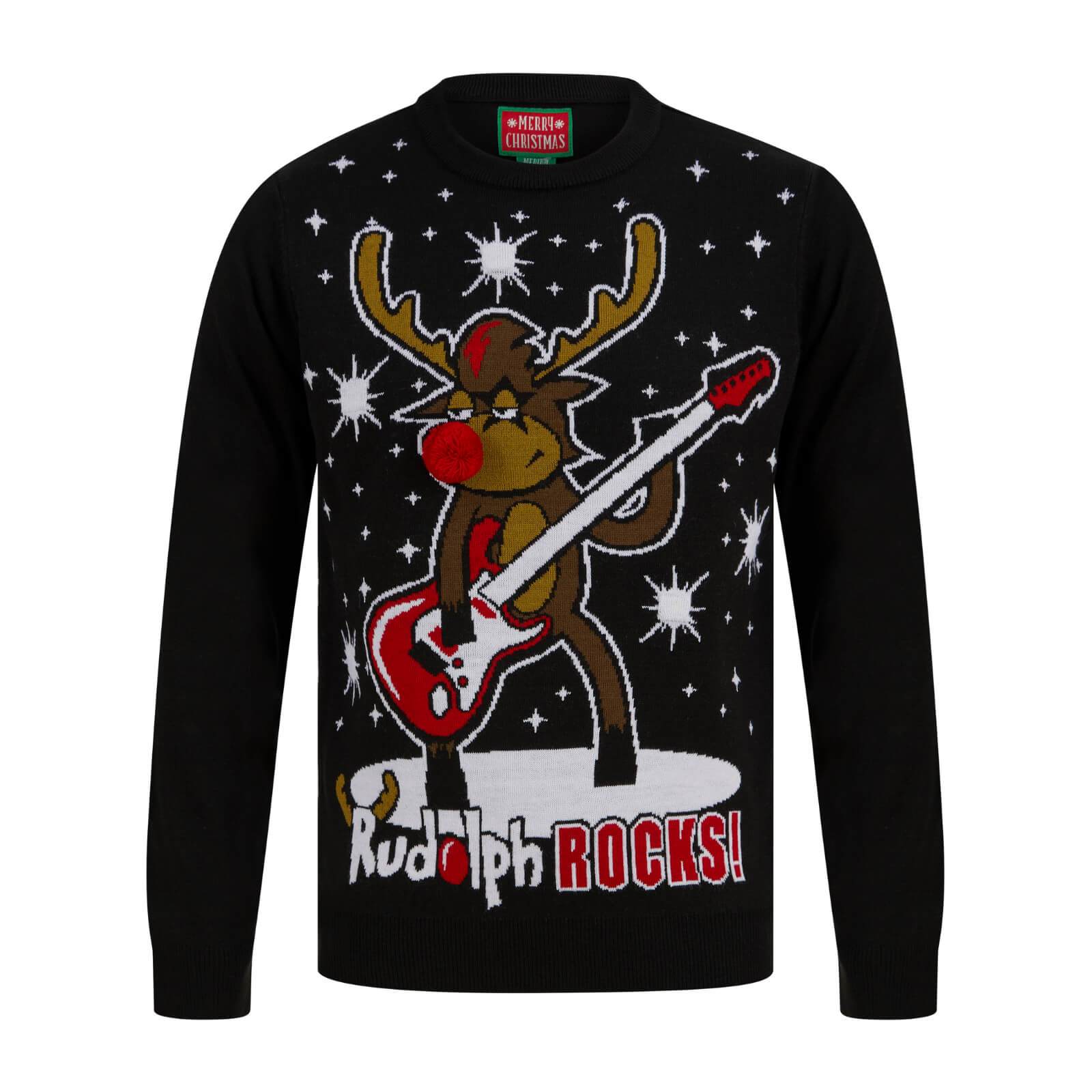 Rockový Rudolf s LED světýlky vánoční svetr pánský černý 