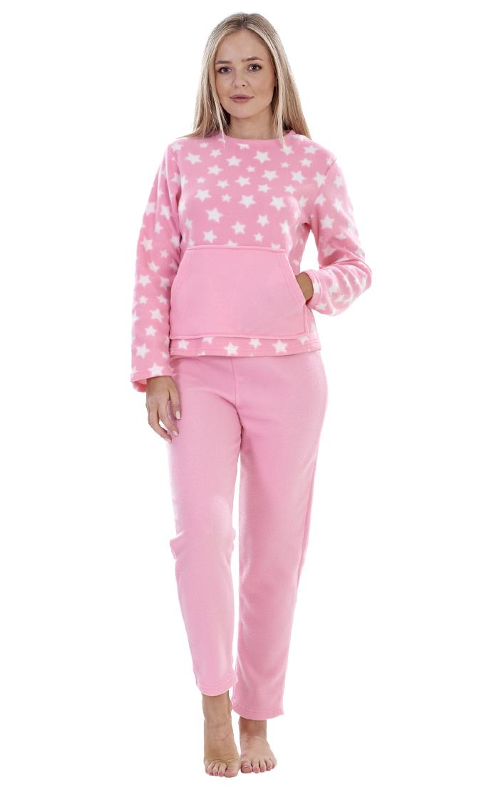 Hvězdy dámské fleecové pyžamo růžové
