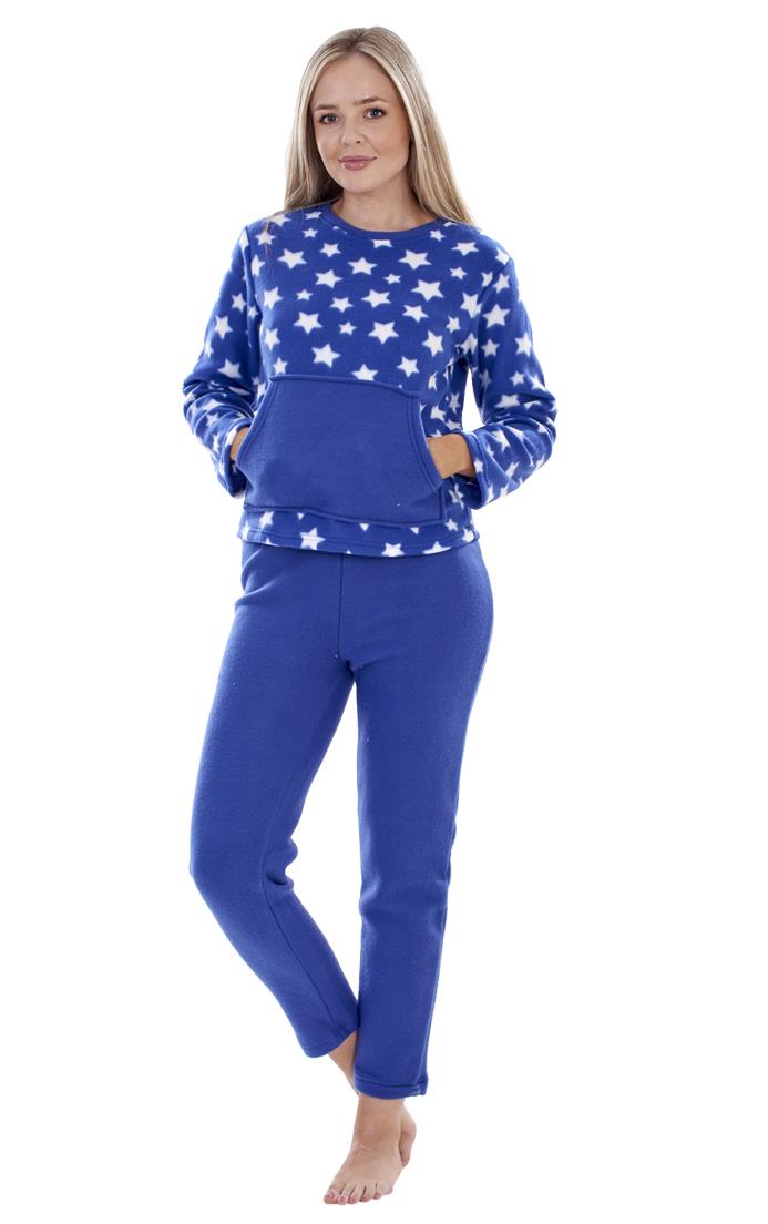 Hvězdy dámské fleecové pyžamo tmavě modré