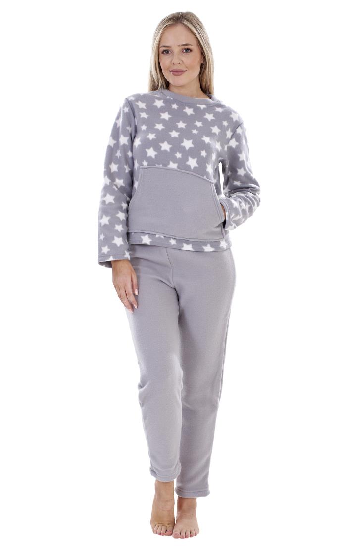 Hvězdy dámské fleecové pyžamo šedé