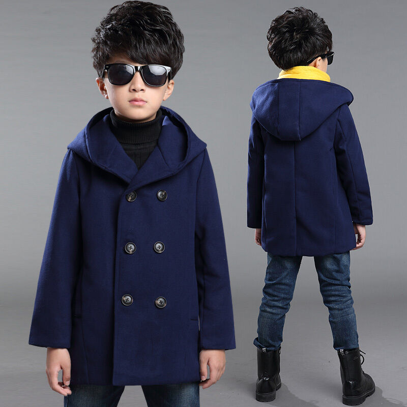Chlapecký flaušový kabát s kapucí