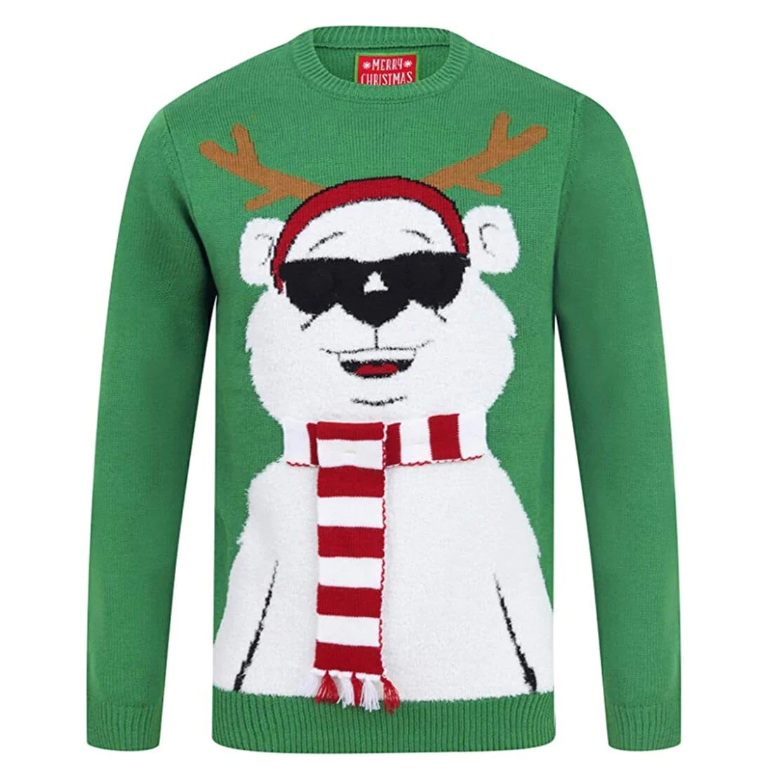 Vánoční medvěd - pánský svetr se světýlky zelený