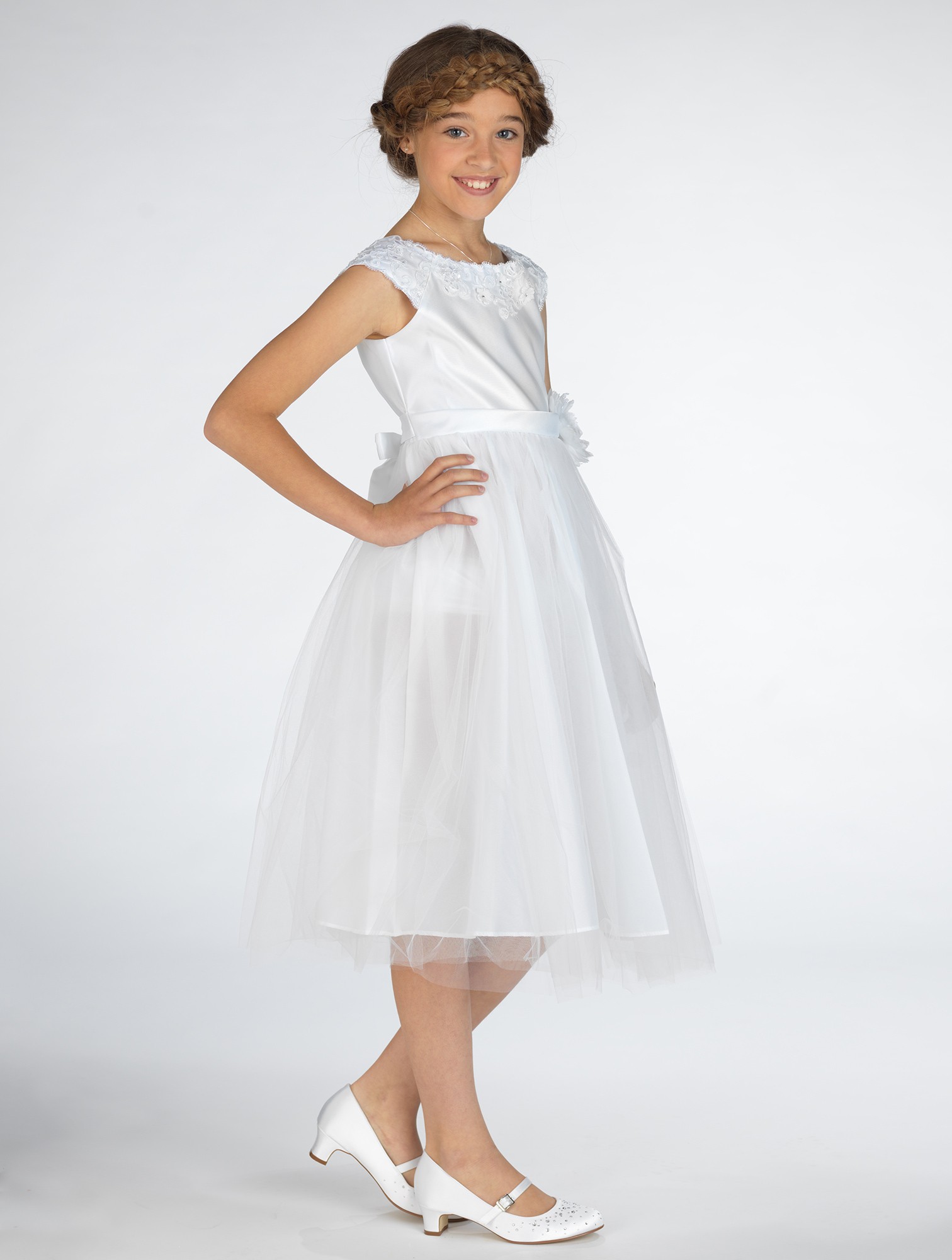 Dívčí společenské bílé šaty Paola 10-11 let + čelenka zdarma