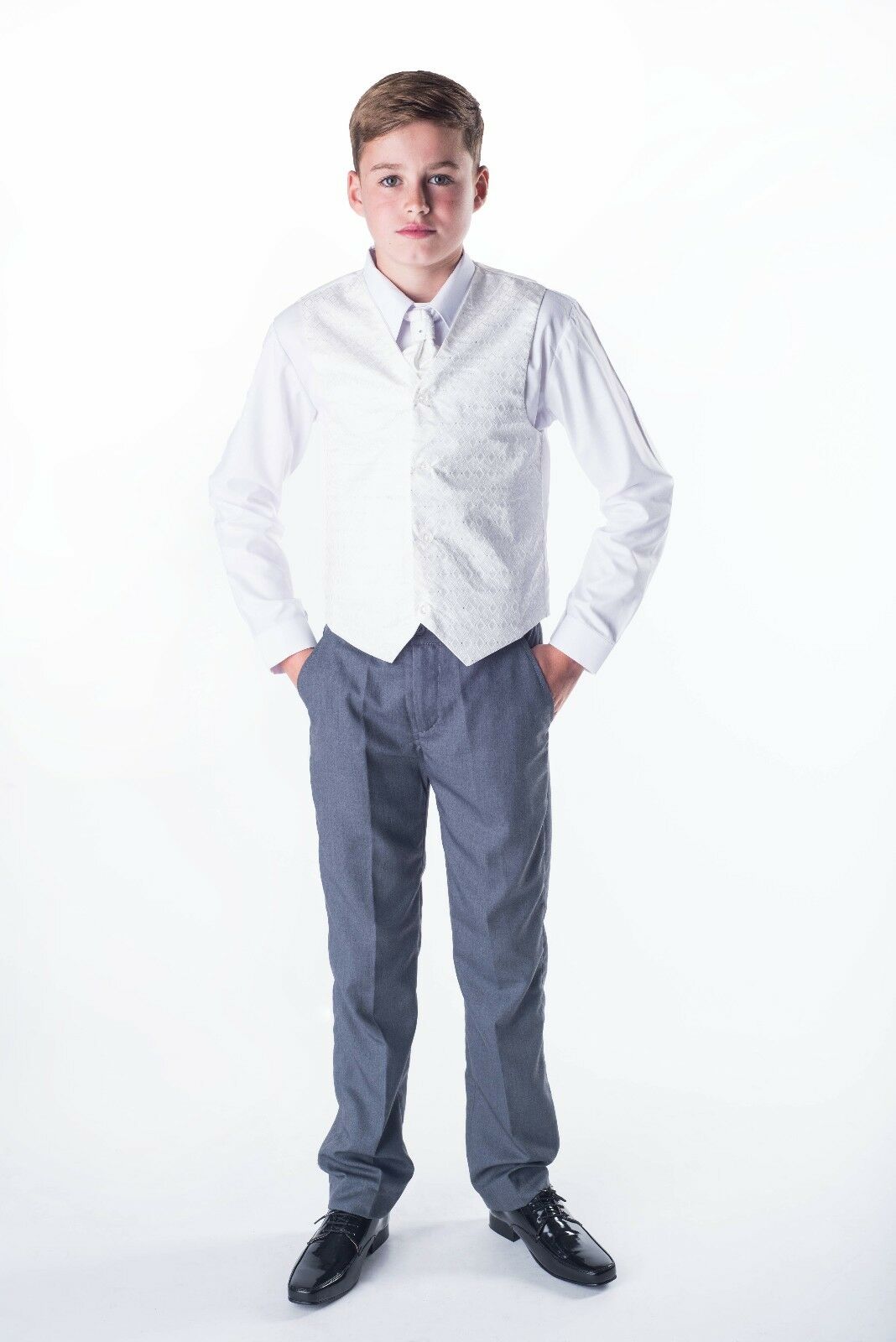 Vesta, košile, kalhoty kravata - chlapecký společenský komplet ivory