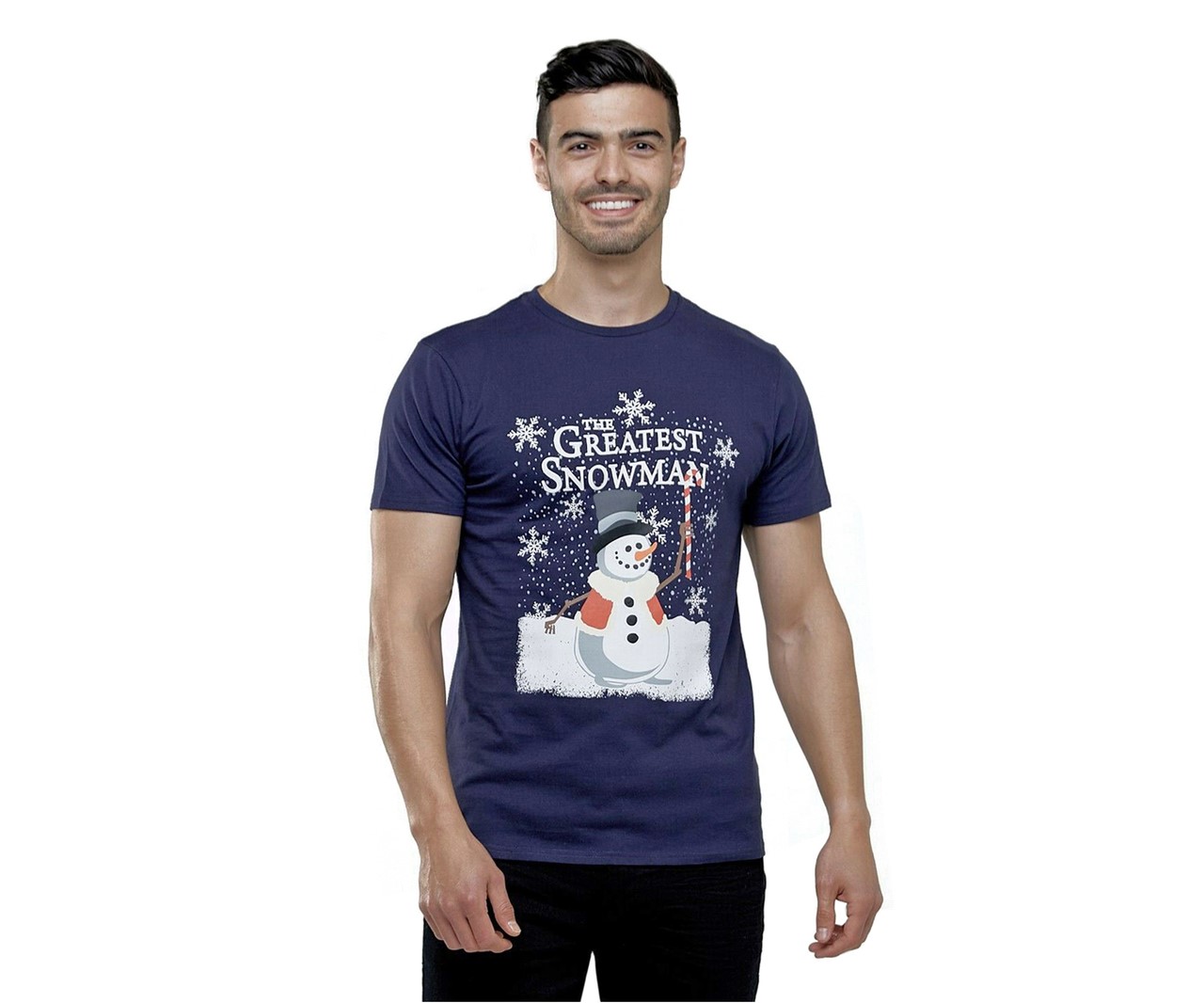 Pánské vánoční tričko se sněhulákem tmavě modré