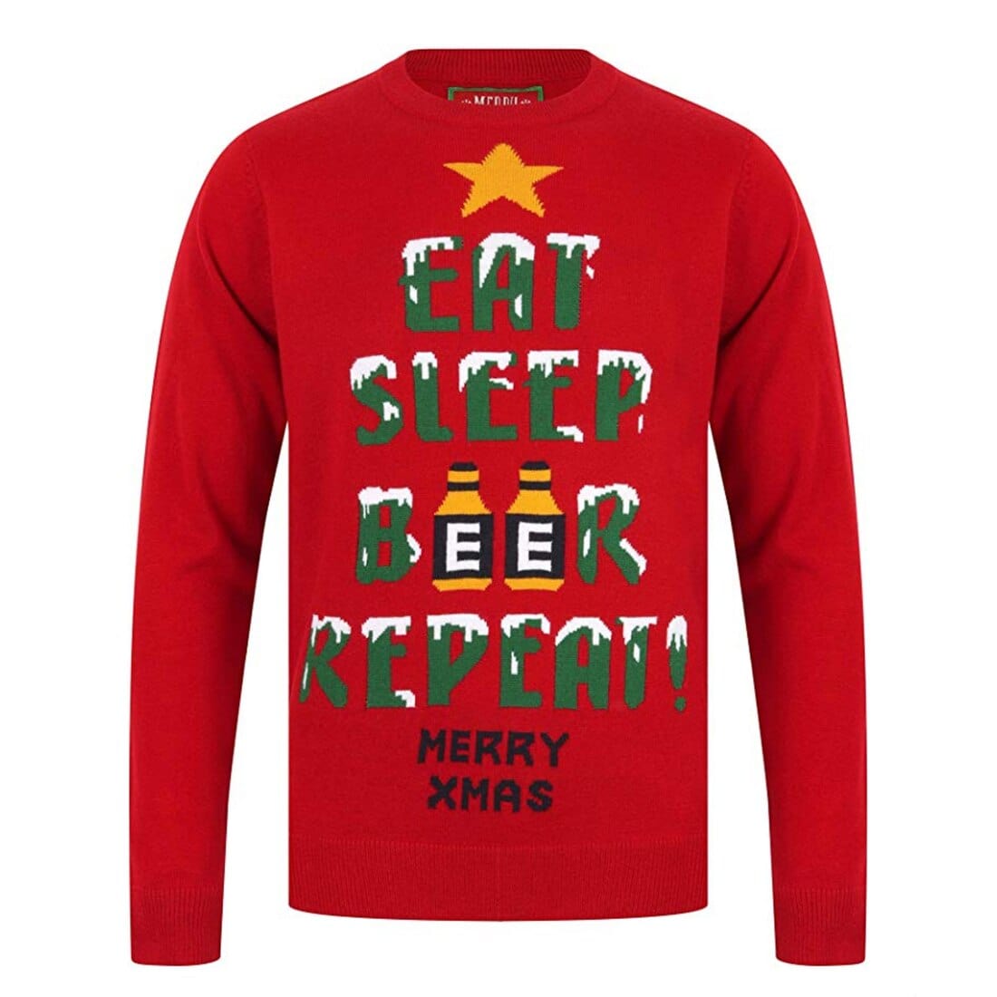 Eat Sleep Beer Repeat vánoční svetr červený